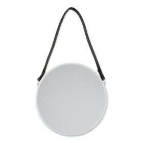 Accent Plus Round Hanging Wall Mirror with Faux Leather Strap - White