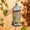 Accent Plus Round Metal Bird Feeder with Green Leaf Ornaments