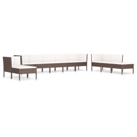 vidaXL 10 Piece Patio Lounge Set with Cushions Poly Rattan Brown