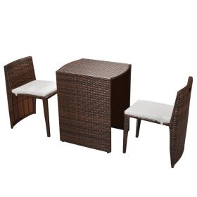 vidaXL 3 Piece Bistro Set with Cushions Poly Rattan Brown