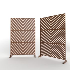 6.5 ft. H x 4 ft. W Outdoor Laser Cut Metal Privacy Screen, 24"*48"*3 panels (Color: Brown, Material: Galvanized steel)