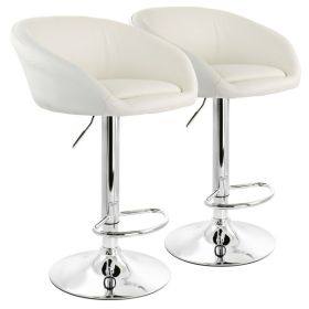 Elama 2 Piece Adjustable Faux Leather Bar Stool in White with Chrome Base (Color: White, Material: Leather)